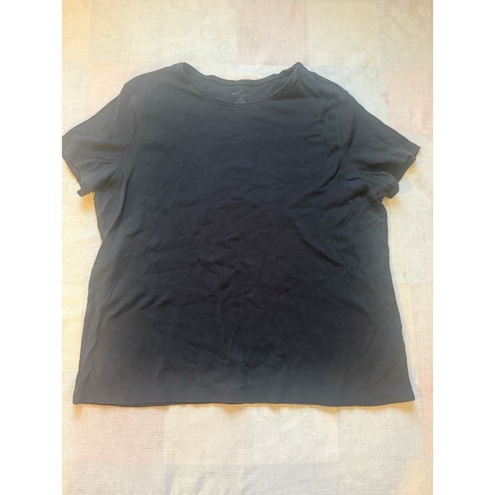 SONOMA Life + Style Women's 2X Plus Black Short Sleeve Cotton T Shirt Top—1